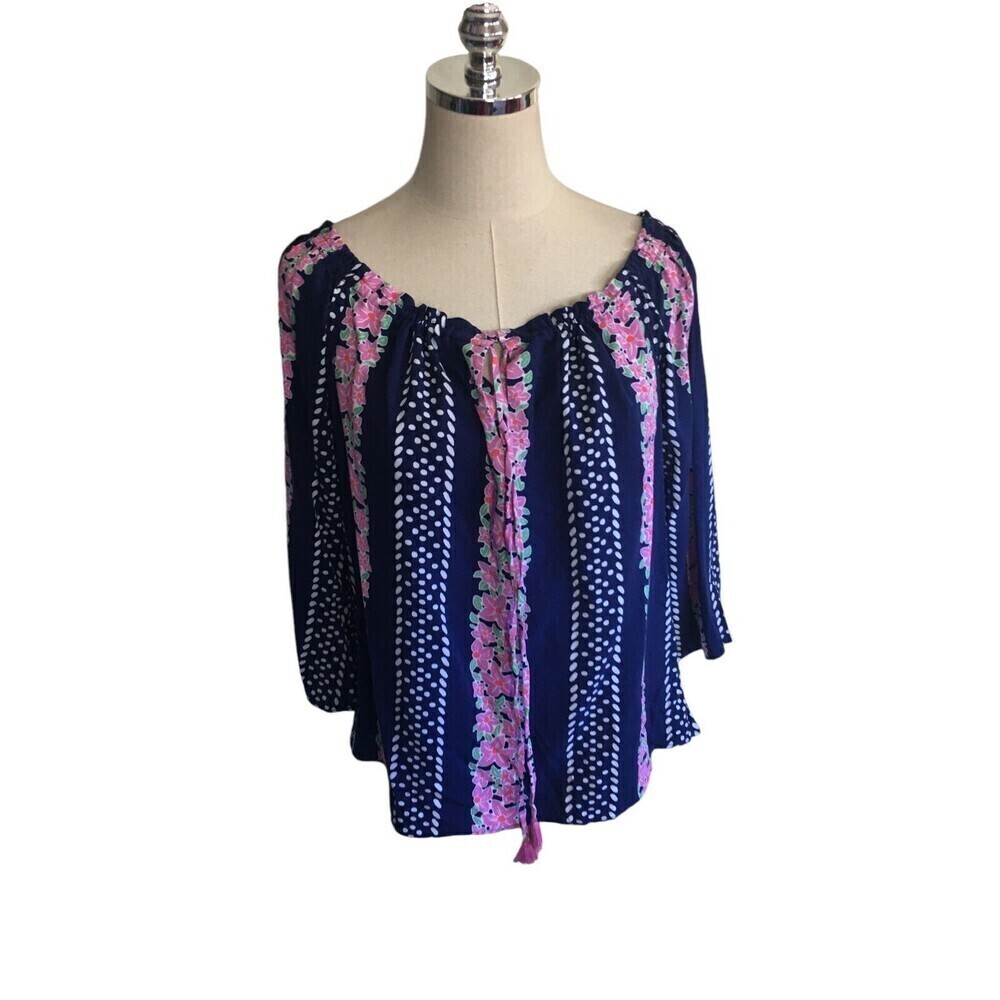 Southern Tide Top Women's Size Small Navy Pink Floral Off The Shoulder